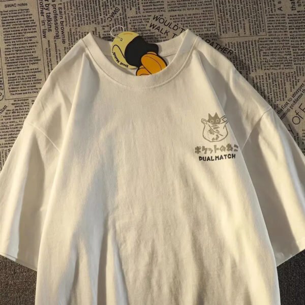 Japanese Retro Pocket Cat Print Unisex T-shirt - Image 2